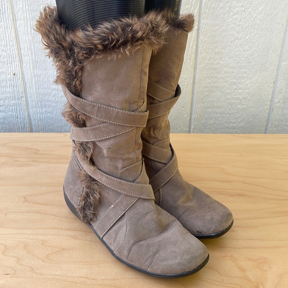 NATURAL SOUL by Naturalizer faux Suede Faux Fur Mid Calf Boots size 7.5